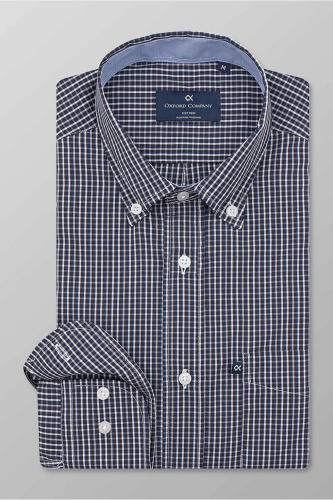 Oxford Company ανδρικό πουκάμισο button down με καρό σχέδιο Regular Fit - M137-BS10.04 Μπλε Σκούρο